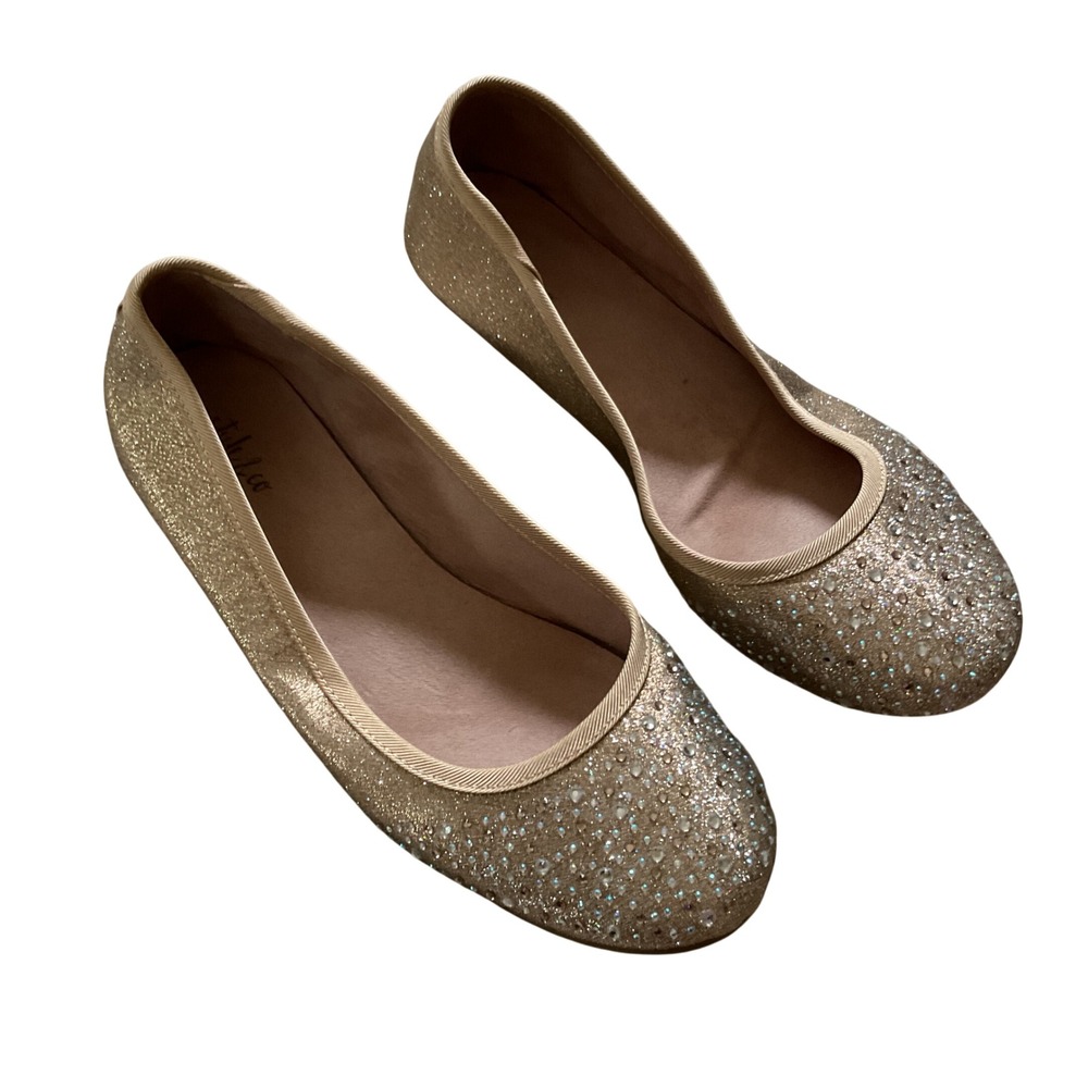 Style & Co Angelynn Gold Glitter Rhinestone Ballet Flats Womens 7.5M Slip ons